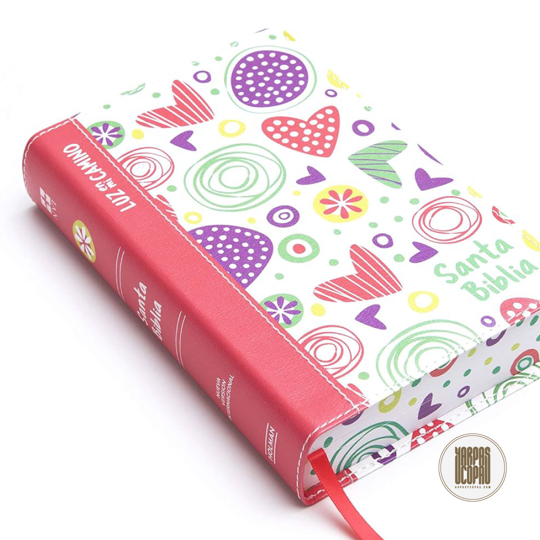 Biblia Luz en Mi Camino (Corazones, multicolor símil piel)