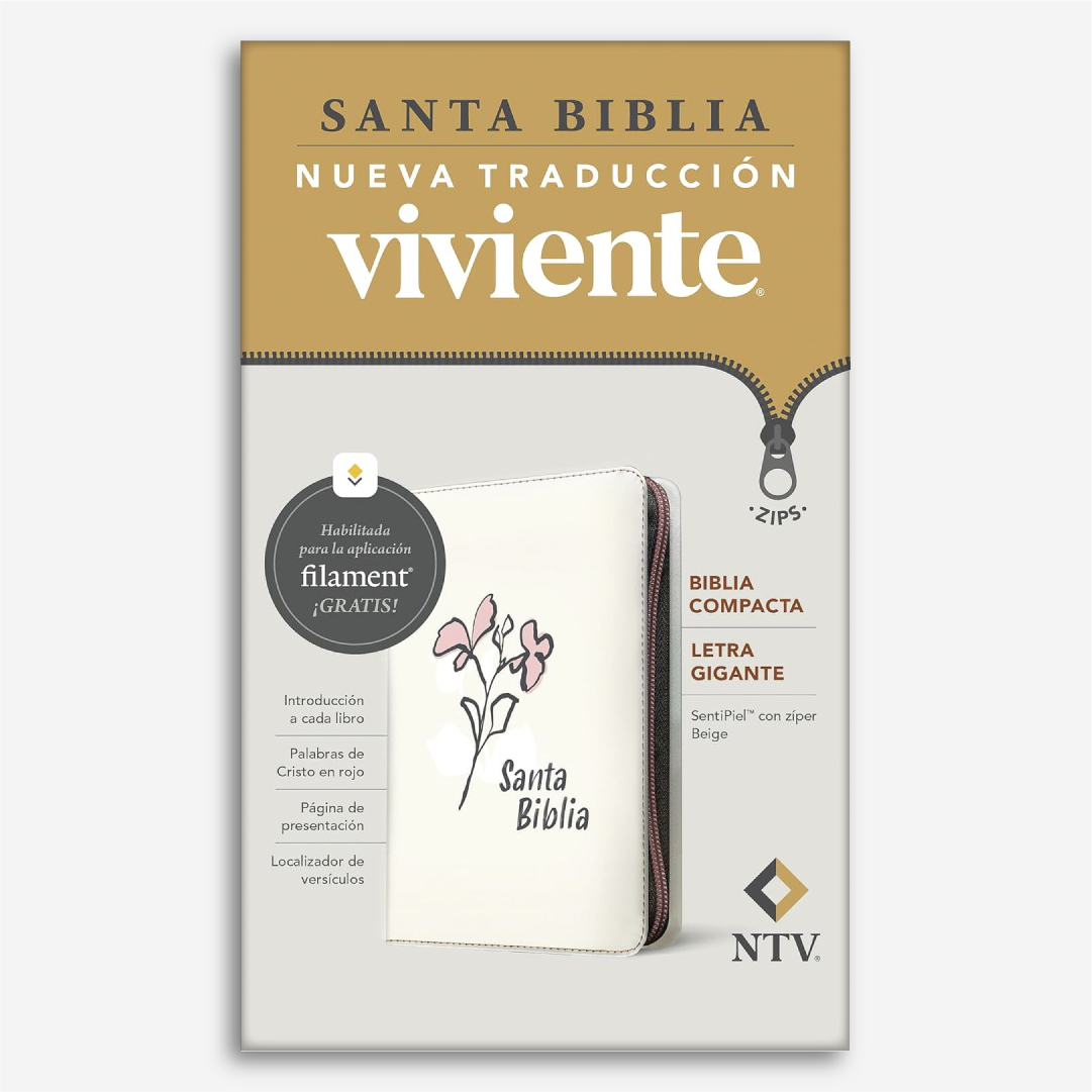 Biblia Compacta, Letra Grande con Filament (SentiPiel, Beige, Letra Roja)