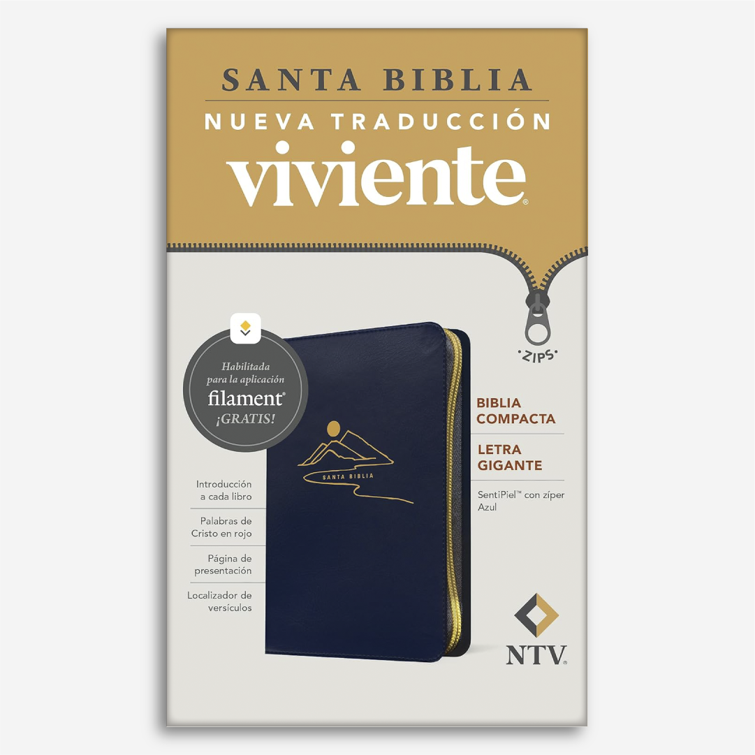 Biblia compacta, Letra grande con Filament (Con zíper, Azúl, Imitación Piel)