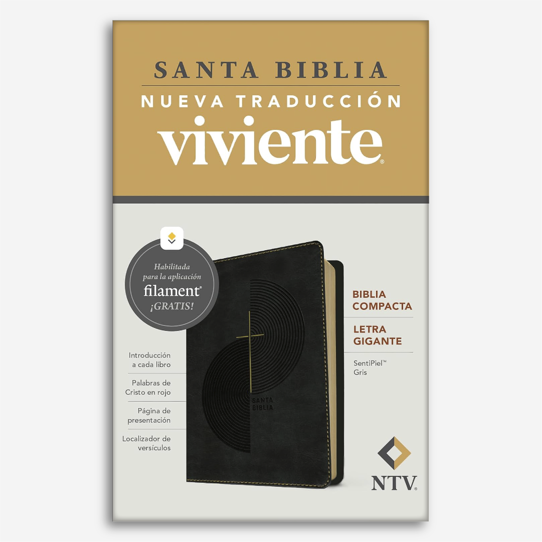 Biblia Compacta, Letra gigante con Filament (SentiPiel, Gris, Letra Roja)