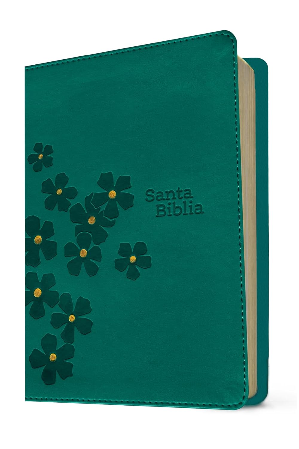 Biblia Compacta, Letra grande con Filament (SentiPiel, Turquesa Floral, Letra Roja)