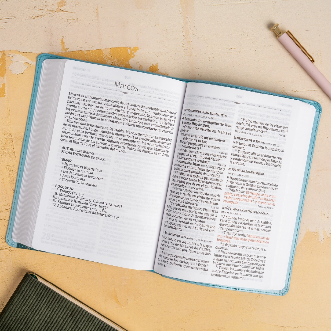 Biblia RVR 1960, letra grande tamaño manual edición especial, aqua, símil piel