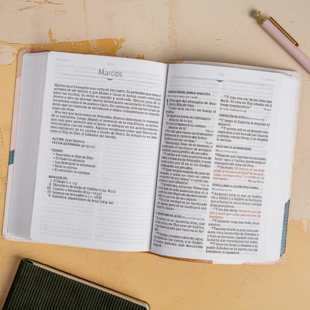 Biblia RVR 1960, letra grande tamaño manual edición especial, acuarela, símil piel