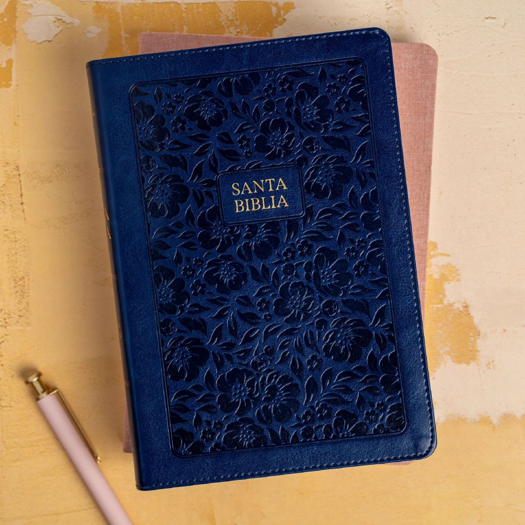 Biblia RVR 1960, letra grande tamaño manual edición especial, azul marino, símil piel