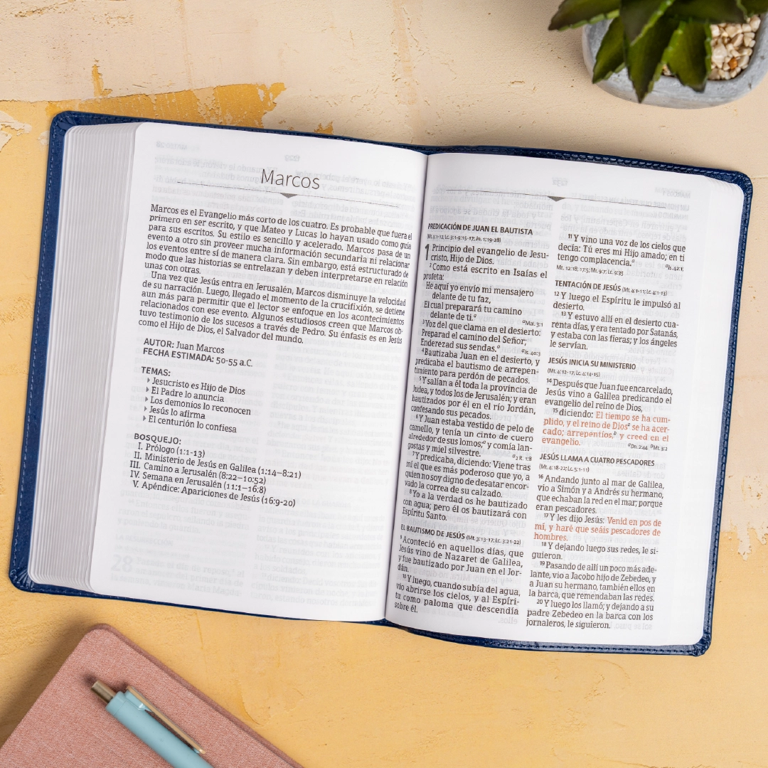 Biblia RVR 1960, letra grande tamaño manual edición especial, azul marino, símil piel